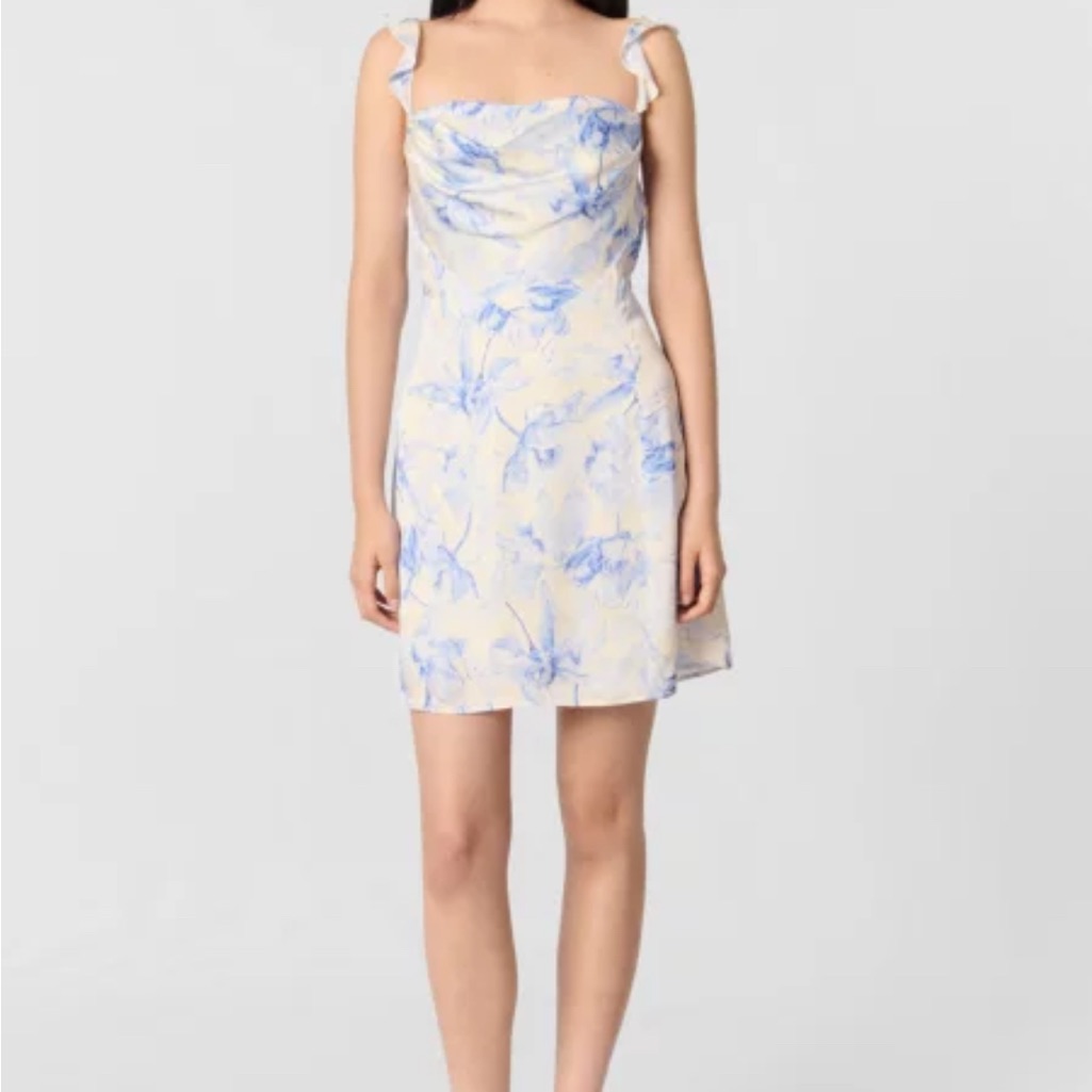 Maje Blue And Cream Floral Mini Dress